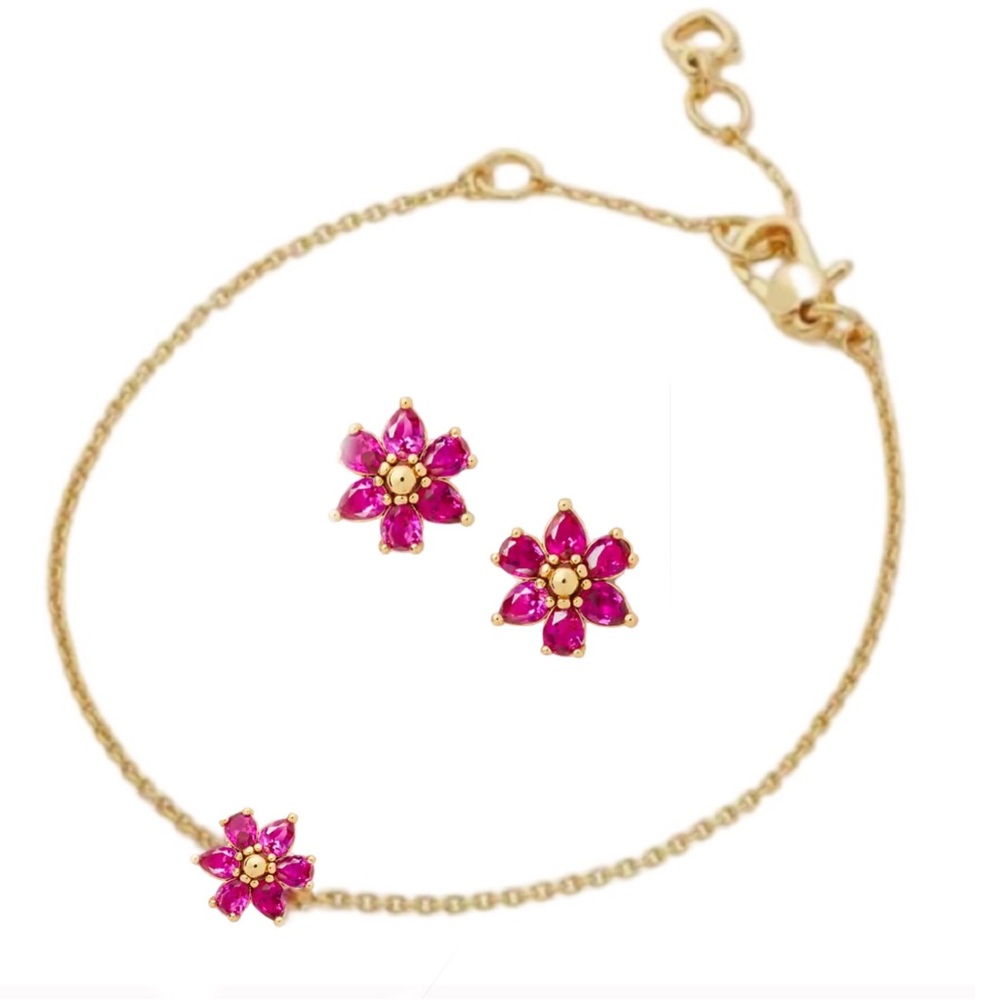 🆕 KATE SPADE • Berry Myosotis Crystal Flower Bracelet Earrings Set